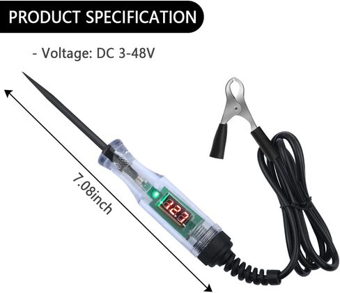 Car Voltage Tester Pen with Alligator Clip,DC 3-48V Test Light Pen Digital LED Circuit Tester with Prolong Spring Cable,Universal Car Fuse Tester Automotive Electrical Tools (Black) in Saudi Arabia