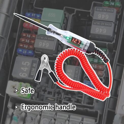 Car Voltage Tester Pen with Alligator Clip,DC 3-48V Test Light Pen Digital LED Circuit Tester with Prolong Spring Cable,Universal Car Fuse Tester Automotive Electrical Tools (Black) in Saudi Arabia