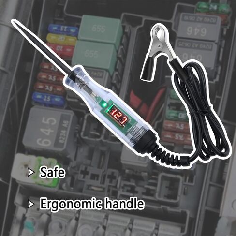 Car Voltage Tester Pen with Alligator Clip,DC 3-48V Test Light Pen Digital LED Circuit Tester with Prolong Spring Cable,Universal Car Fuse Tester Automotive Electrical Tools (Black) in Saudi Arabia