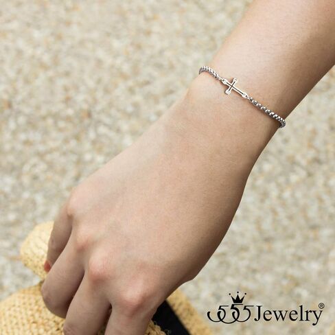 555Jewelry سوار منزلق قابل للتعديل على شكل زر CZ جانبي متقاطع للنساء والفتيات in Saudi Arabia