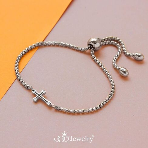 555Jewelry سوار منزلق قابل للتعديل على شكل زر CZ جانبي متقاطع للنساء والفتيات in Saudi Arabia