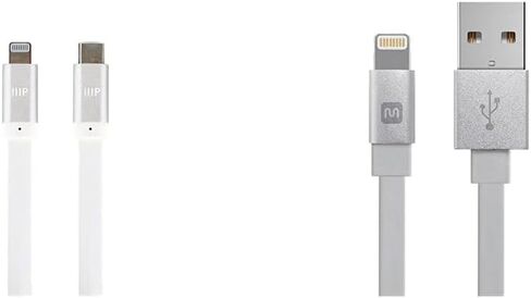 Monoprice Apple MFi Certified Flat Lightning to USB Type-C Rapid Charge and Sync Cable - Tangle Resistant, Aluminum Connectors, 18 Watt PD, 6 Feet, White in Saudi Arabia