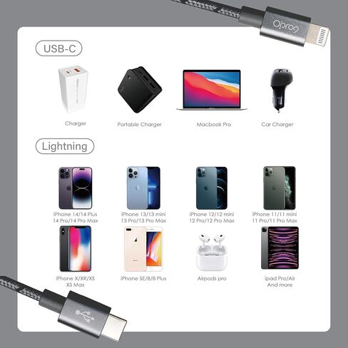 Opro9 iPhone USB C to Lightning Fast Charging Cable (6FT) - PD 20W, Apple MFi Certified Charger Cord, Nylon USBC to Lightning Cable for iPhone 14 13 12 11 Pro Max Xr Xs 8 and More (Hunter Green) in Kuwait