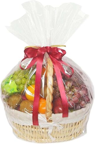 LWNIP 20 Pcs Clear Basket Bags, 22 x 28 Inches 2.3 Mils Thick Cellophane Wrap Bags for Baskets and Gifts, Ribbon Included in Saudi Arabia