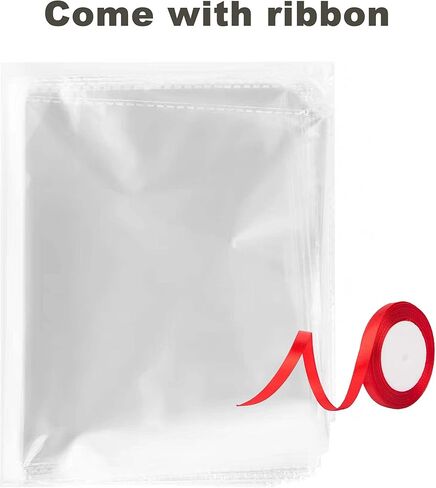 LWNIP 20 Pcs Clear Basket Bags, 22 x 28 Inches 2.3 Mils Thick Cellophane Wrap Bags for Baskets and Gifts, Ribbon Included in Saudi Arabia