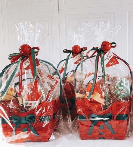 LWNIP 20 Pcs Clear Basket Bags, 22 x 28 Inches 2.3 Mils Thick Cellophane Wrap Bags for Baskets and Gifts, Ribbon Included in Saudi Arabia