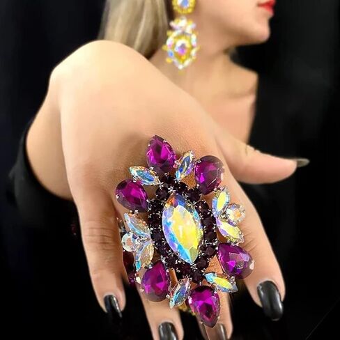 STONEFANS Purple Oversize Rhinestone Statement Rings for Drag Queen Wedding Crystal Finger Ring Costume Jewelry in Saudi Arabia