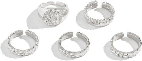 خواتم قبة ذهبية مكتنزة للنساء الذهب والفضة حلقة سميكة قابلة للتعديل فضة مكتنزة مفتوحة قبة بيان خواتم هندسية منحنية الحد الأدنى خواتم بسيطة in Kuwait