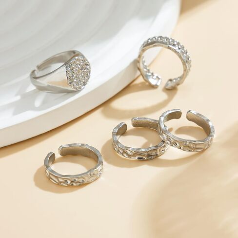 خواتم قبة ذهبية مكتنزة للنساء الذهب والفضة حلقة سميكة قابلة للتعديل فضة مكتنزة مفتوحة قبة بيان خواتم هندسية منحنية الحد الأدنى خواتم بسيطة in Kuwait