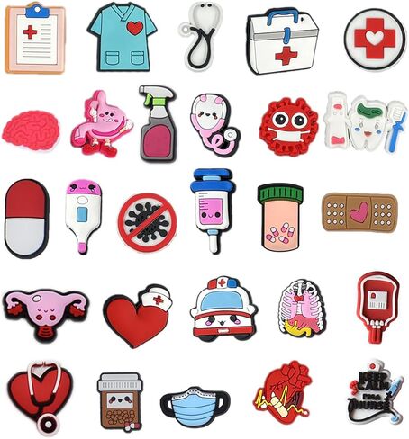 27 قطعة من حُليات الأحذية الطبية للفتيات والأولاد البالغين مجموعة حُليات الممرضات لأساور المعصم والصنادل لتزيين الأحذية هدية لحفلات أعياد الميلاد in Kuwait