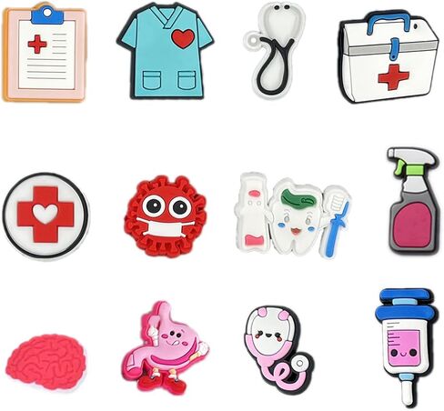 27 قطعة من حُليات الأحذية الطبية للفتيات والأولاد البالغين مجموعة حُليات الممرضات لأساور المعصم والصنادل لتزيين الأحذية هدية لحفلات أعياد الميلاد in Kuwait