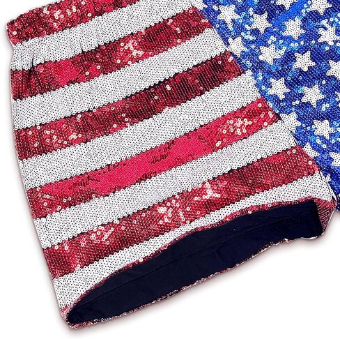 شورت نسائي مطرز بالترتر، شورت الرابع من يوليو، شورت نسائي بنجوم وخطوط، شورت عالي الخصر مزين بالترتر in Kuwait