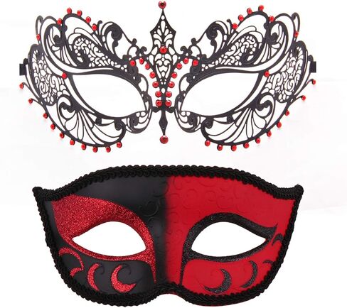 Masquerade Mask Couple Set Metal Masks Venetian Party Mask Halloween Costume Mask Mardi Gras Mask in Kuwait