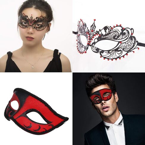 Masquerade Mask Couple Set Metal Masks Venetian Party Mask Halloween Costume Mask Mardi Gras Mask in Kuwait