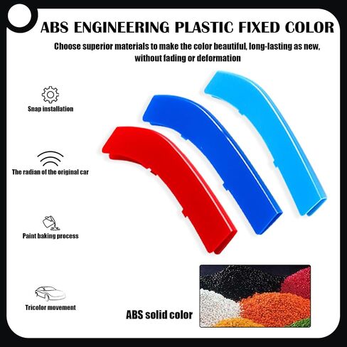 3 PCS Car Mid-grid Grille Three-color Strip, ABS Surrounded 4-point Buckle Install, Sports Personalized Style Parts, for BMW's New 5 Series 3 Series 1/2 Series 7 Series (Blue & Dark Blue & Red) in Saudi Arabia