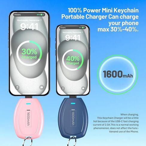 2-Pack Keychain Portable Charger for iPhone, 1600mAh Mini Power Emergency Pod Ultra-Compact External Power Bank Battery Pack, Key Ring Cell Phone Charger for iPhone 8 XS 13 14 Airpods-Black&Red in Saudi Arabia