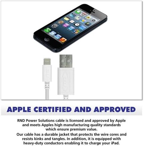 كابل RNDs Lightning إلى USB بطول 10 أقدام لأجهزة Apple iPhone وiPad (Pro، Air، Mini) [معتمد من Apple MFi] (10 أقدام/3M/أبيض) in Kuwait