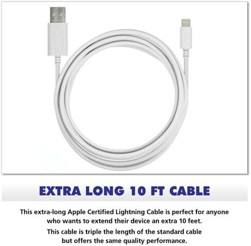 كابل RNDs Lightning إلى USB بطول 10 أقدام لأجهزة Apple iPhone وiPad (Pro، Air، Mini) [معتمد من Apple MFi] (10 أقدام/3M/أبيض) in Kuwait