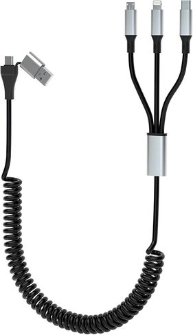 كابل شحن متعدد [معتمد من MFi]، كابل شاحن iPhone ملفوف 5 في 1، محول سلك شحن سريع USB متعدد، موصلات منافذ USB ميكرو من النوع C المتوافقة مع الهواتف المحمولة والأجهزة اللوحية in Kuwait