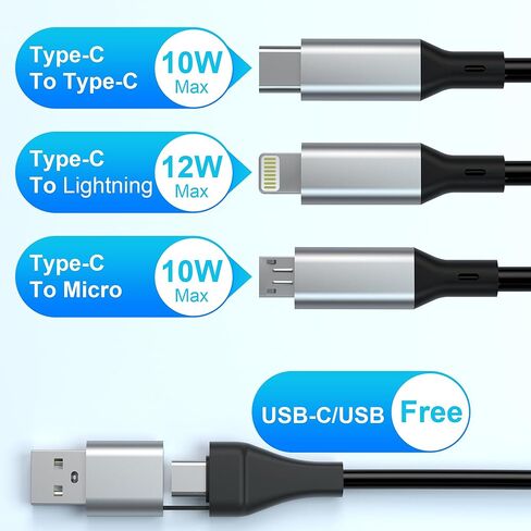 كابل شحن متعدد [معتمد من MFi]، كابل شاحن iPhone ملفوف 5 في 1، محول سلك شحن سريع USB متعدد، موصلات منافذ USB ميكرو من النوع C المتوافقة مع الهواتف المحمولة والأجهزة اللوحية in Kuwait