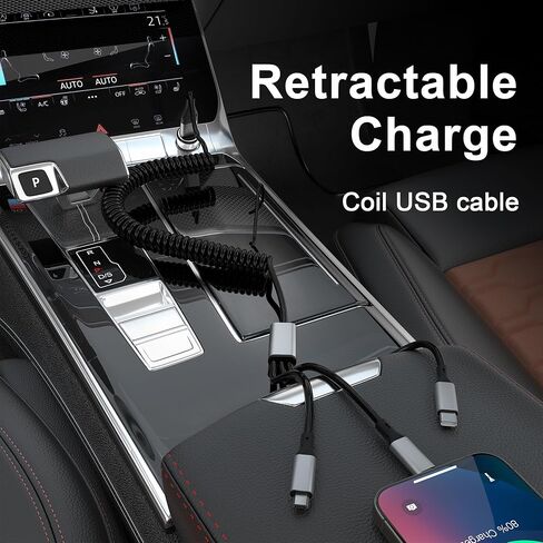 كابل شحن متعدد [معتمد من MFi]، كابل شاحن iPhone ملفوف 5 في 1، محول سلك شحن سريع USB متعدد، موصلات منافذ USB ميكرو من النوع C المتوافقة مع الهواتف المحمولة والأجهزة اللوحية in Kuwait