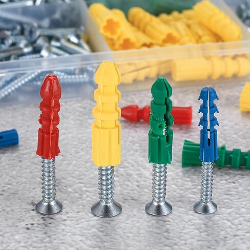 طقم مثبتات ومسامير للجدران الجافة، 220 قطعة من مثبتات الحائط ومسامير للجدران الجافة، مثبتات حائط مضلعة بلاستيكية مع مسامير ذاتية التنصت، براغي ذات رأس مسطح لتعليق صور الحائط الجاف الخرساني in Kuwait