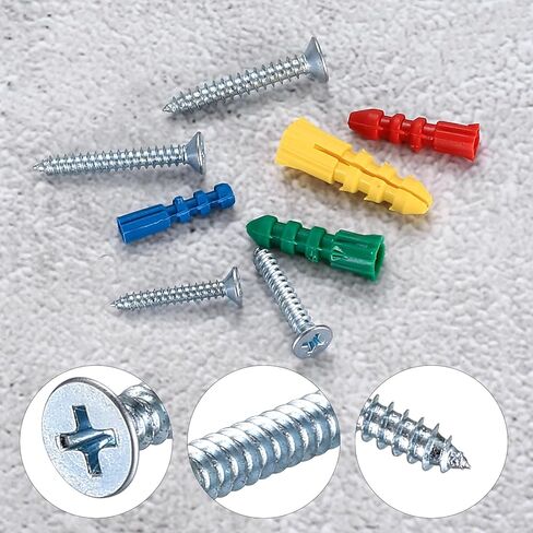 طقم مثبتات ومسامير للجدران الجافة، 220 قطعة من مثبتات الحائط ومسامير للجدران الجافة، مثبتات حائط مضلعة بلاستيكية مع مسامير ذاتية التنصت، براغي ذات رأس مسطح لتعليق صور الحائط الجاف الخرساني in Kuwait