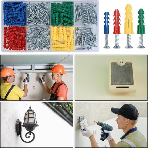طقم مثبتات ومسامير للجدران الجافة، 220 قطعة من مثبتات الحائط ومسامير للجدران الجافة، مثبتات حائط مضلعة بلاستيكية مع مسامير ذاتية التنصت، براغي ذات رأس مسطح لتعليق صور الحائط الجاف الخرساني in Kuwait