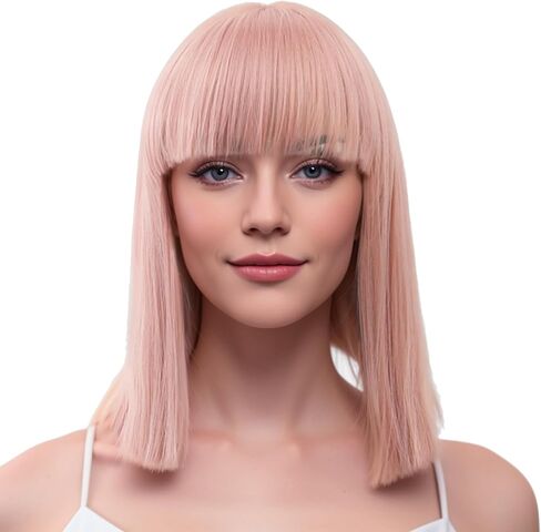 Short Natural Cut Hair Cosplay Wig with Straight Bangs Halloween Costume Party Bob Wigs for Women (Black) in Saudi Arabia