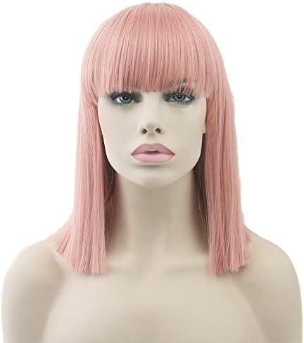 Short Natural Cut Hair Cosplay Wig with Straight Bangs Halloween Costume Party Bob Wigs for Women (Black) in Saudi Arabia
