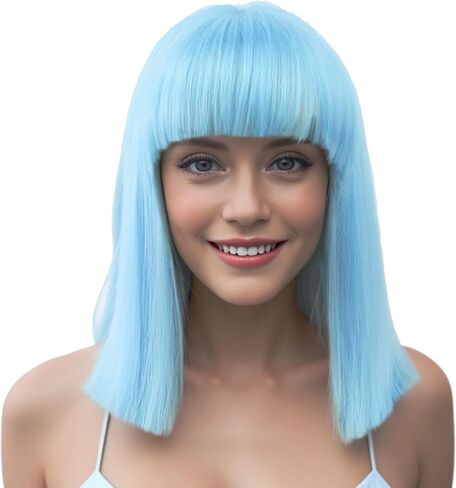 Short Natural Cut Hair Cosplay Wig with Straight Bangs Halloween Costume Party Bob Wigs for Women (Black) in Saudi Arabia