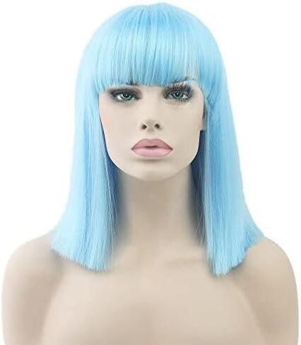 Short Natural Cut Hair Cosplay Wig with Straight Bangs Halloween Costume Party Bob Wigs for Women (Black) in Saudi Arabia