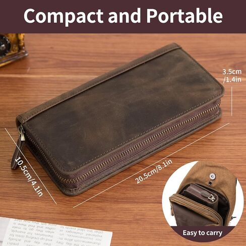 Genuine Leather Fountain Pen Case - Zippered Ballpoint Pen Pouch Bag with 4 Loops Holder, Inside Open Slot, Handmade Soft Cowhide, Vintage Stationery Gift for Men and Women, Dark Brown in Saudi Arabia