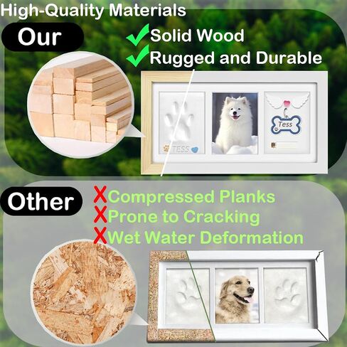 Sofunii Cat or Dog Paw Print Kit Keepsake,Pet Solid Wood Memorial Picture Frame with 2 Clay&Trinkets,Personalized Gift Tabletop or Wall Impression Kit for Pet Lovers-White in Saudi Arabia