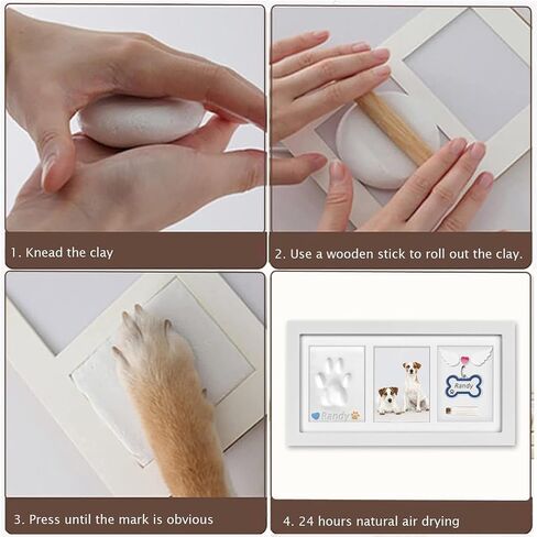 Sofunii Cat or Dog Paw Print Kit Keepsake,Pet Solid Wood Memorial Picture Frame with 2 Clay&Trinkets,Personalized Gift Tabletop or Wall Impression Kit for Pet Lovers-White in Saudi Arabia
