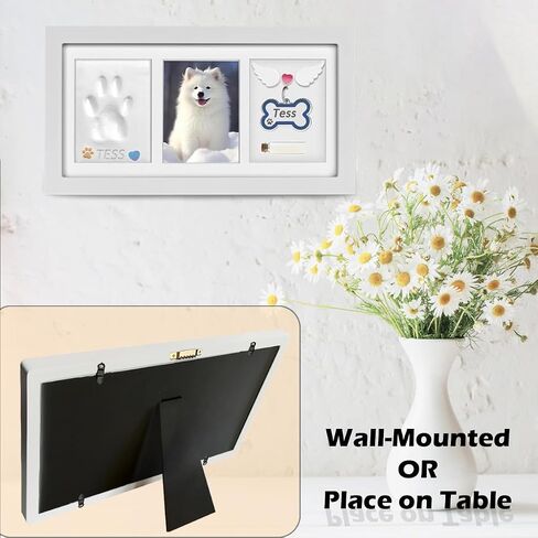 Sofunii Cat or Dog Paw Print Kit Keepsake,Pet Solid Wood Memorial Picture Frame with 2 Clay&Trinkets,Personalized Gift Tabletop or Wall Impression Kit for Pet Lovers-White in Saudi Arabia