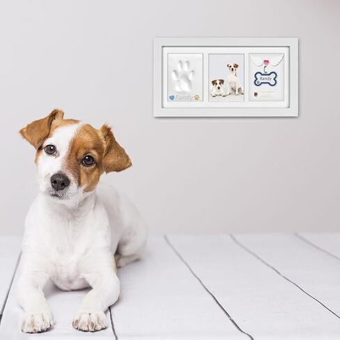 Sofunii Cat or Dog Paw Print Kit Keepsake,Pet Solid Wood Memorial Picture Frame with 2 Clay&Trinkets,Personalized Gift Tabletop or Wall Impression Kit for Pet Lovers-White in Saudi Arabia