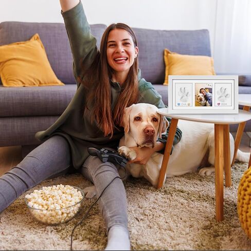 Sofunii Cat or Dog Paw Print Kit Keepsake,Pet Solid Wood Memorial Picture Frame with 2 Clay&Trinkets,Personalized Gift Tabletop or Wall Impression Kit for Pet Lovers-White in Saudi Arabia