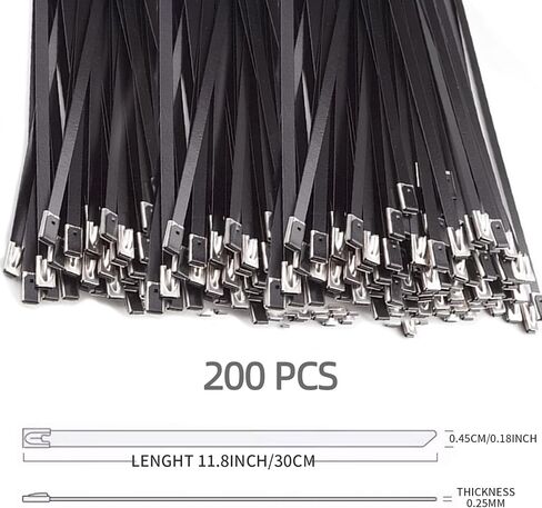 200Pcs 11.8 Inch Black Metal Zip Ties, Heavy Duty 304 Stainless Steel Cable Zip Ties, Stainless Zip Ties for Machinery, Vehicles, Farms, Pipes in Saudi Arabia