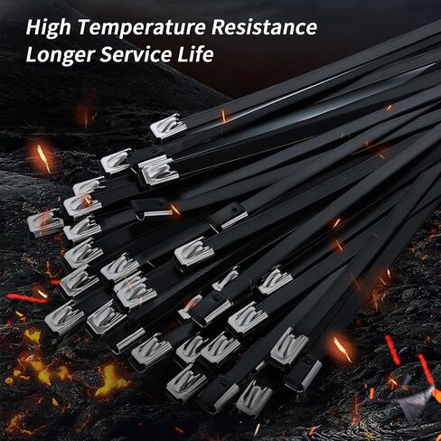 200Pcs 11.8 Inch Black Metal Zip Ties, Heavy Duty 304 Stainless Steel Cable Zip Ties, Stainless Zip Ties for Machinery, Vehicles, Farms, Pipes in Saudi Arabia