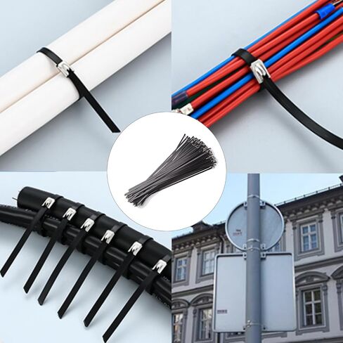 200Pcs 11.8 Inch Black Metal Zip Ties, Heavy Duty 304 Stainless Steel Cable Zip Ties, Stainless Zip Ties for Machinery, Vehicles, Farms, Pipes in Saudi Arabia