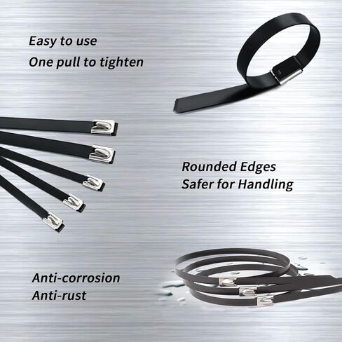 200Pcs 11.8 Inch Black Metal Zip Ties, Heavy Duty 304 Stainless Steel Cable Zip Ties, Stainless Zip Ties for Machinery, Vehicles, Farms, Pipes in Saudi Arabia