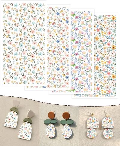 Puocaon Polymer Clay Transfer Paper - Floral Transfer Paper for Polymer Clay Jewelry, Water Transfer Paper for Polymer Clay, Plant Natural Clay Transfer Paper for Polymer Clay Earrings Making (20 Pcs) in Saudi Arabia