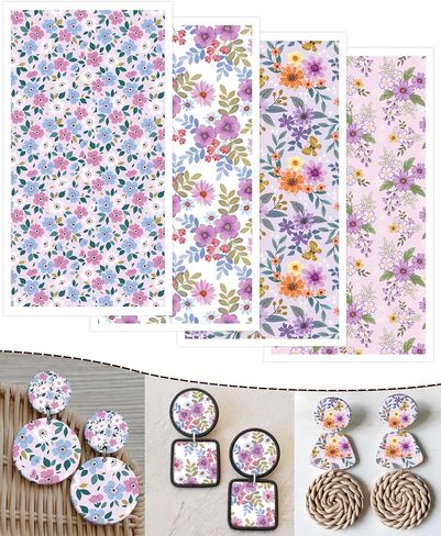 Puocaon Polymer Clay Transfer Paper - Floral Transfer Paper for Polymer Clay Jewelry, Water Transfer Paper for Polymer Clay, Plant Natural Clay Transfer Paper for Polymer Clay Earrings Making (20 Pcs) in Saudi Arabia