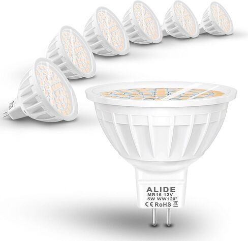 ALIDE MR16 مصابيح الفيضانات LED 5 وات، استبدل الهالوجين 50 وات، زاوية واسعة 120 درجة شعاع، GU5.3 ثنائي الدبوس 2700 ك أبيض دافئ، 12 فولت MR16 لمبة LED لتتبع الفيضانات العلوية، إضاءة المناظر الطبيعية، 6 عبوات in Kuwait