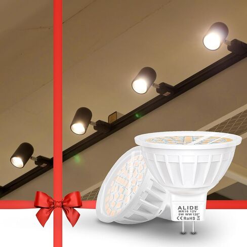 ALIDE MR16 مصابيح الفيضانات LED 5 وات، استبدل الهالوجين 50 وات، زاوية واسعة 120 درجة شعاع، GU5.3 ثنائي الدبوس 2700 ك أبيض دافئ، 12 فولت MR16 لمبة LED لتتبع الفيضانات العلوية، إضاءة المناظر الطبيعية، 6 عبوات in Kuwait