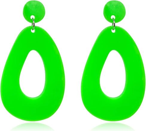 Fashion Retro Neon Earrings Simple Acrylic Water Drop Hollow Dangle Drop Earrings for Women Girls Exaggerated Geometric Statement Earrings 80's Earrings Party Accessory Jewelry in Saudi Arabia
