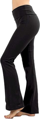Zenana Women's Plus Size Stretch Cotton Fold Over Waist Flare Leg Yoga Pants in Kuwait