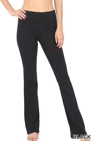 Zenana Women's Plus Size Stretch Cotton Fold Over Waist Flare Leg Yoga Pants in Kuwait