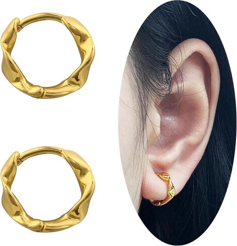 Gold Huggie Earrings Small Hoop Earrings 13mm 14K Gold Clip on Earrings Huggie Hoop Earrings for Women Trendy in Saudi Arabia